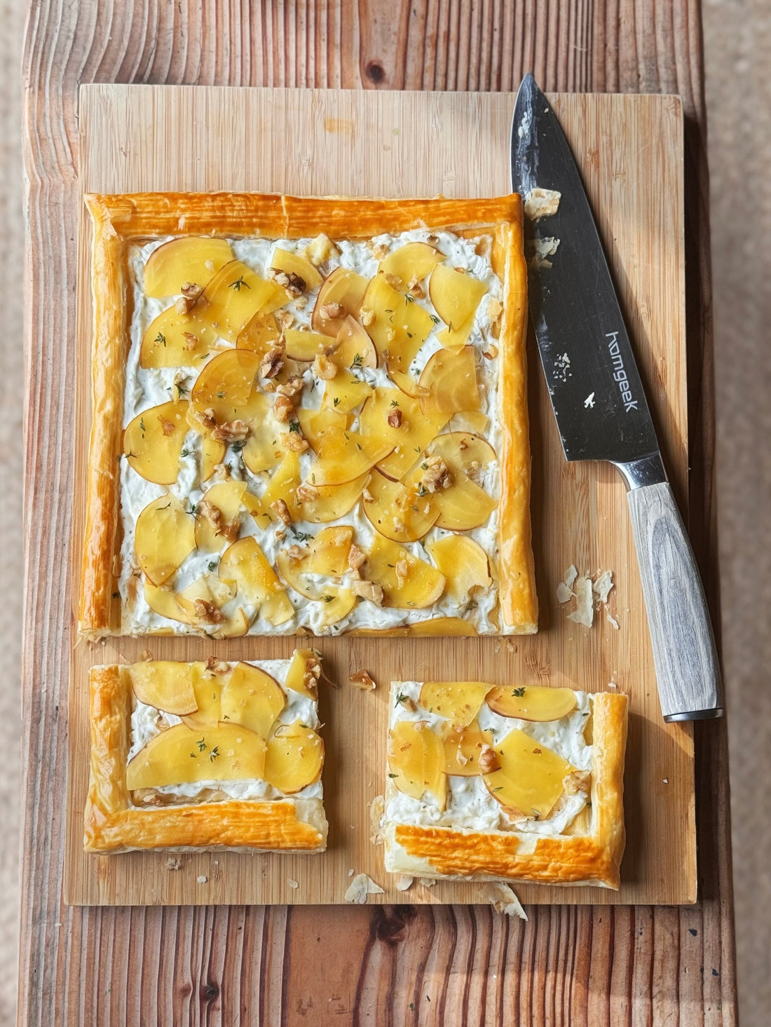 Beetroot, ricotta & Feta Puff Pastry Tart Cut