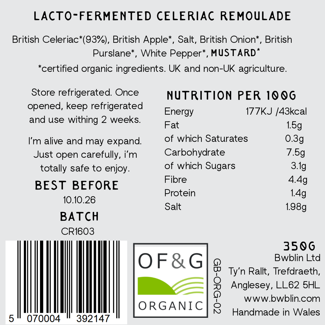 label with ingredients and nutritional info 