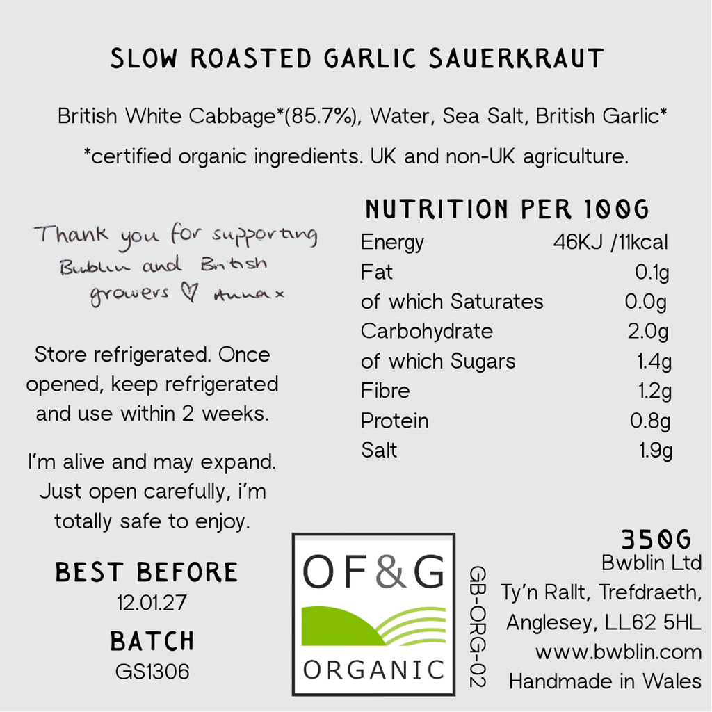 Slow Roasted Garlic Sauerkraut Organic