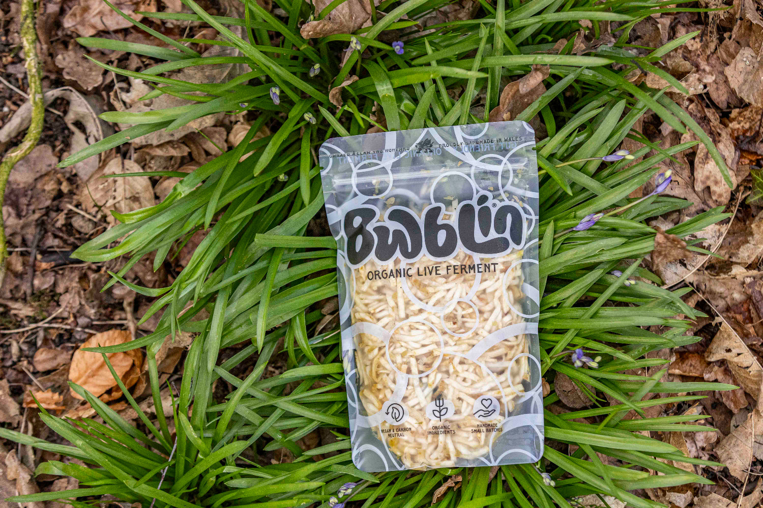 pouch in spring grass